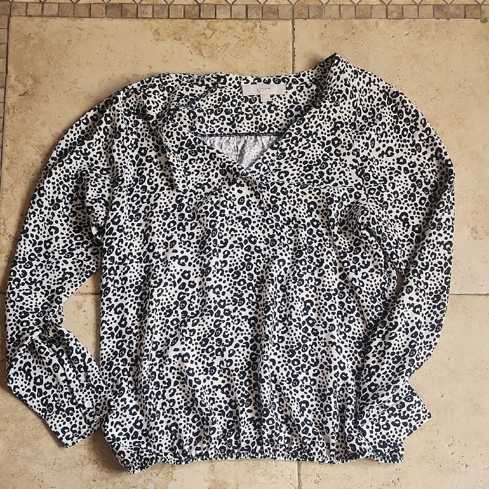 LOFT Black and White Animal Print Blouse